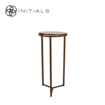 Tri leg Table Topaz Glass Metal Metallic Brown Round